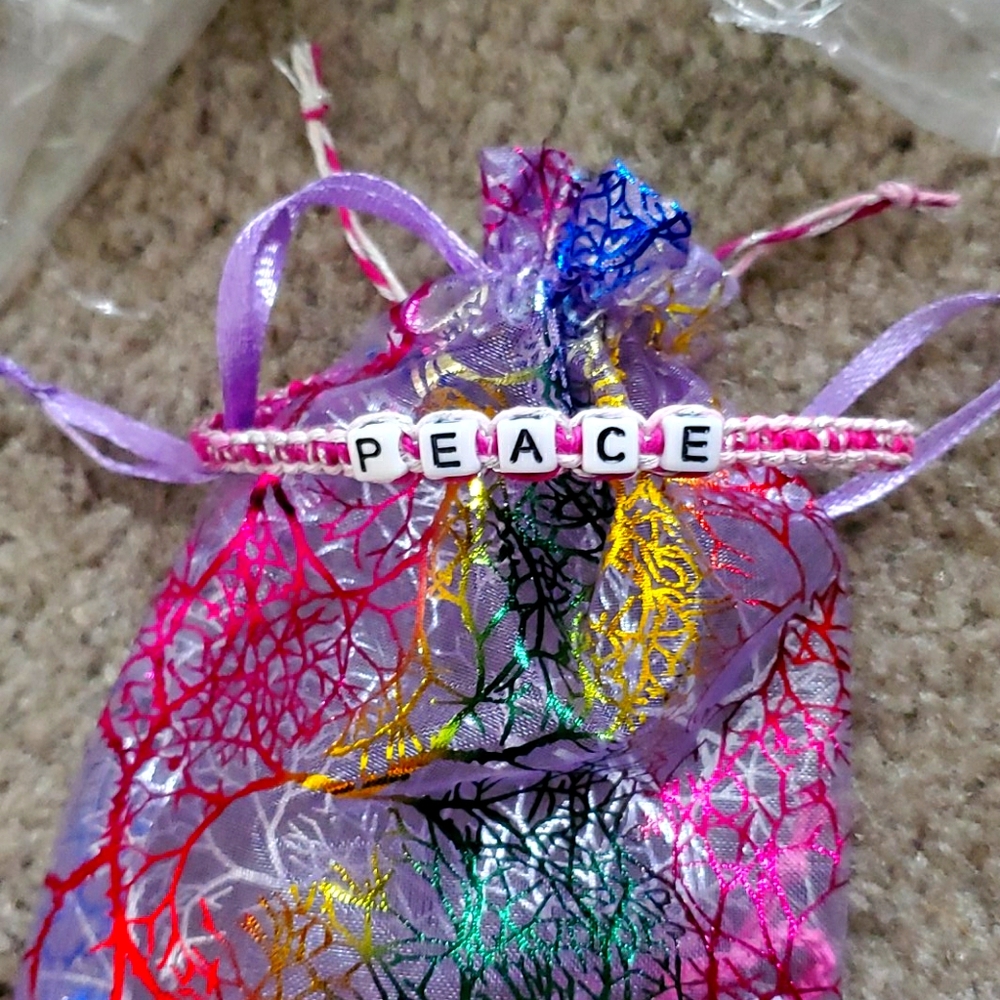 Harem pants pink rope adj bracelet peace white